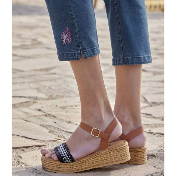 Atlas for Women Womens/Ladies Embroidered Cropped Jeggings / Blue - Picture 4 of 5